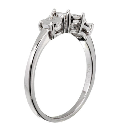 Silver 925 Rhodium Plated Round Diamond Cut Past Present Future Ring - STR01084