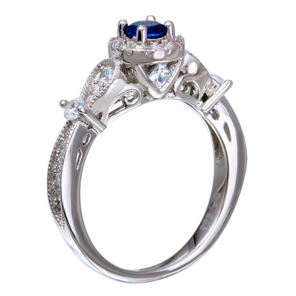 Silver 925 Rhodium Plated Clear and Blue CZ Ring - STR01091