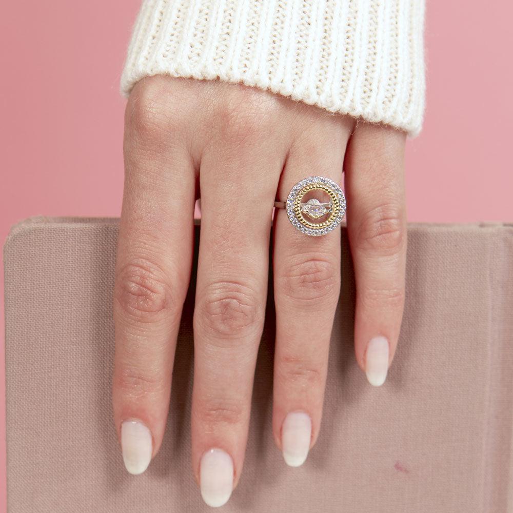 Silver 925 Rhodium Plated Open Circle Ring with Dancing CZ - STR01097