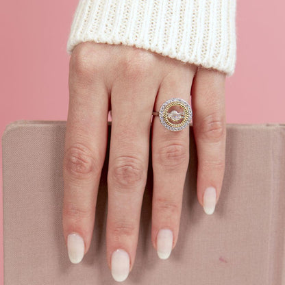 Silver 925 Rhodium Plated Open Circle Ring with Dancing CZ - STR01097