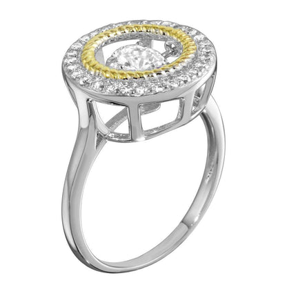 Silver 925 Rhodium Plated Open Circle Ring with Dancing CZ - STR01097