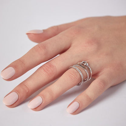 Silver 925 Rhodium Plated Triple Band Wish Star Wedding Ring with CZ - STR01061