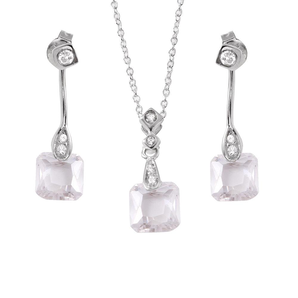 Silver 925 Rhodium Plated Dangling CZ Set - STS00228 | Silver Palace Inc.