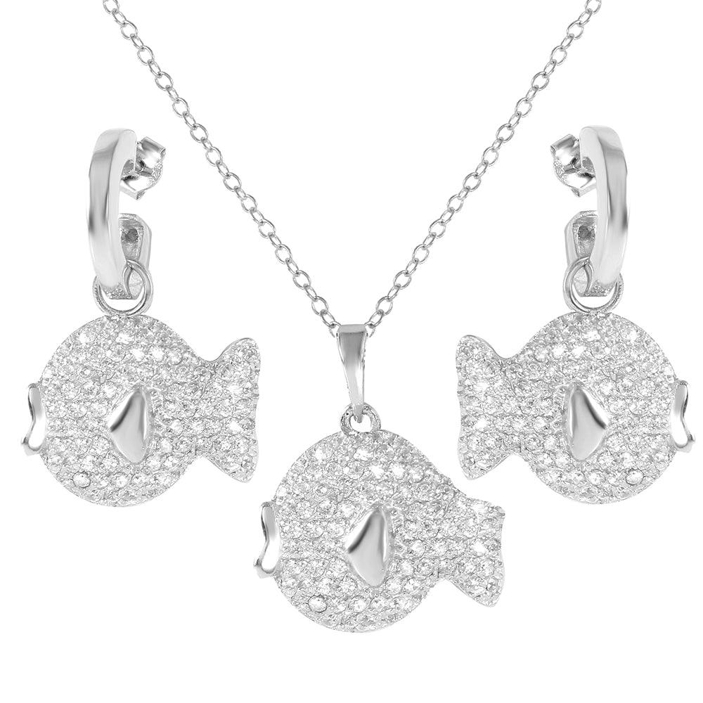 Silver 925 Rhodium Plated Fish CZ Set - STS00115 | Silver Palace Inc.