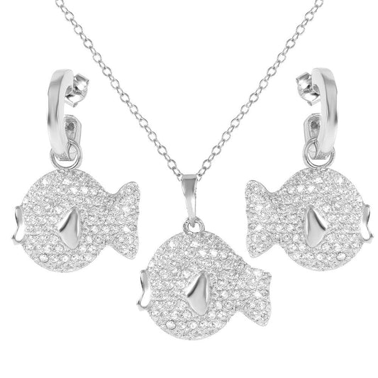 Silver 925 Rhodium Plated Fish CZ Set - STS00115 | Silver Palace Inc.