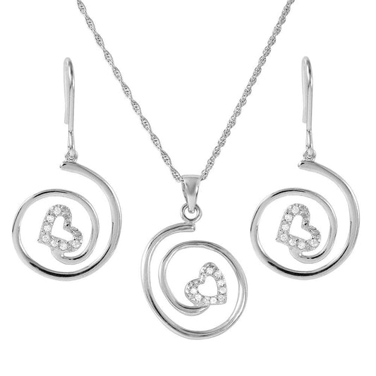 Silver 925 Rhodium Plated Swirl Heart Set - STS00462 | Silver Palace Inc.