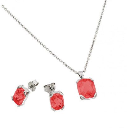 Silver 925 Rhodium Plated CZ Stud Earring and Necklace Set - STS00486