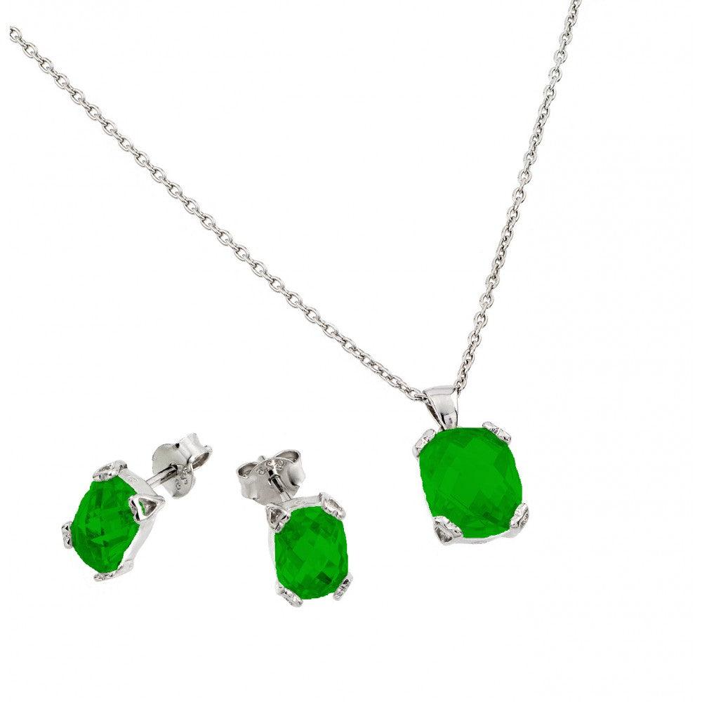 Silver 925 Rhodium Plated CZ Stud Earring and Necklace Set - STS00486