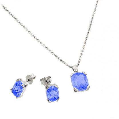 Silver 925 Rhodium Plated CZ Stud Earring and Necklace Set - STS00486