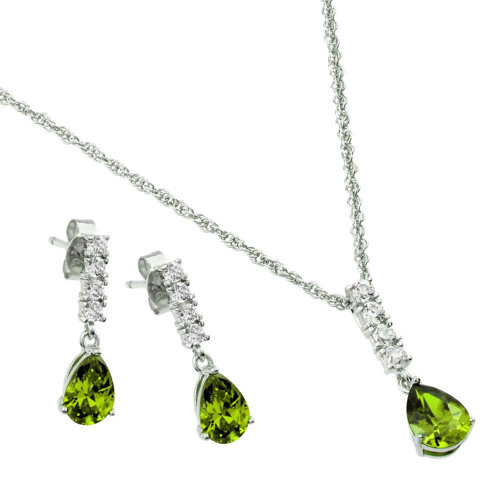 Silver 925 Rhodium Plated Teardrop CZ Dangling Matching Set - STS00494