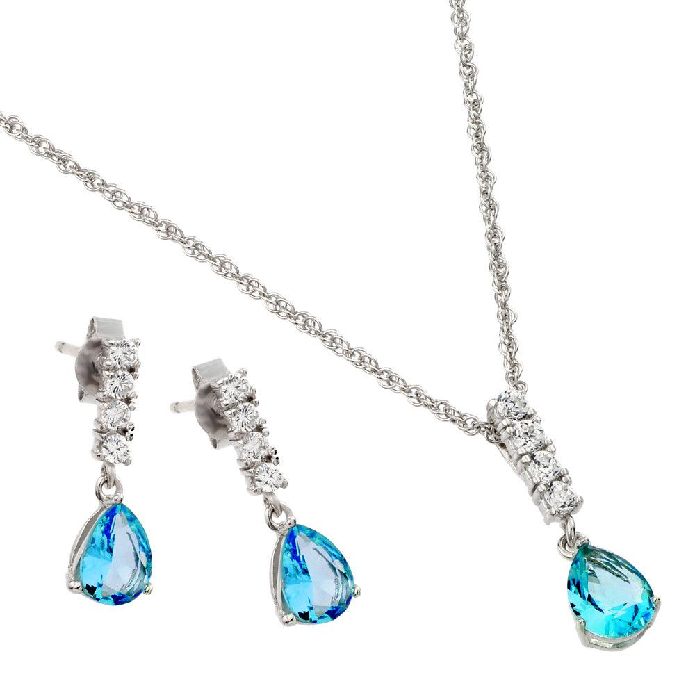 Silver 925 Rhodium Plated Teardrop CZ Dangling Matching Set - STS00494