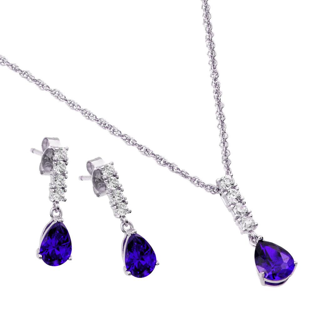 Silver 925 Rhodium Plated Teardrop CZ Dangling Matching Set - STS00494