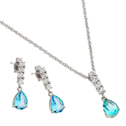 Silver 925 Rhodium Plated Teardrop CZ Dangling Matching Set - STS00494