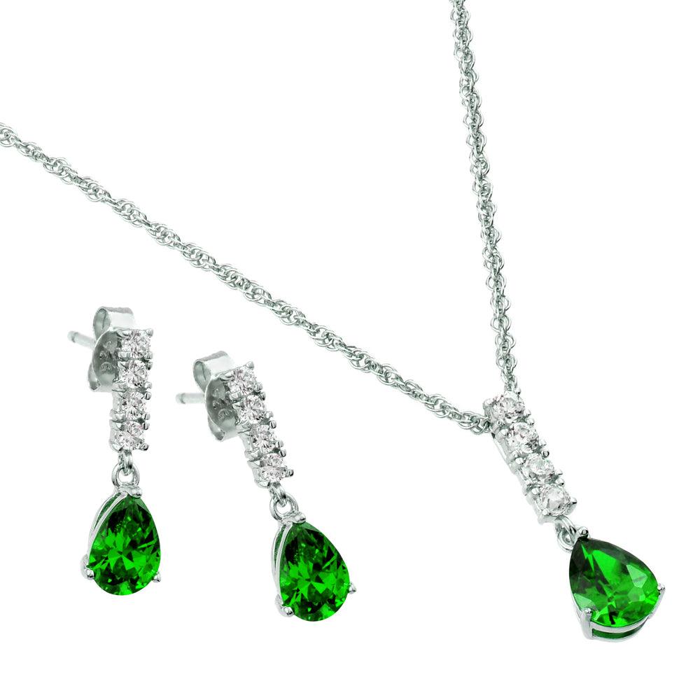 Silver 925 Rhodium Plated Teardrop CZ Dangling Matching Set - STS00494