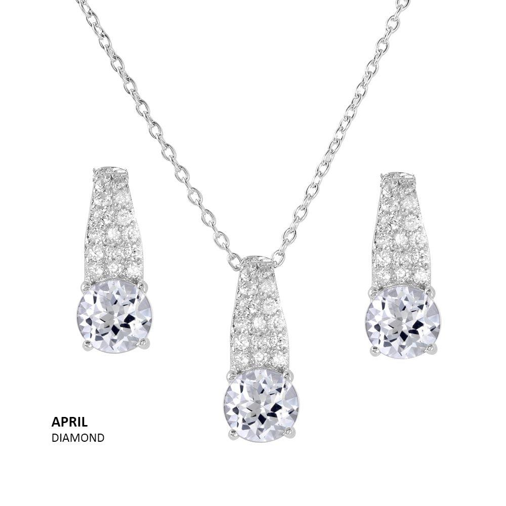 Silver 925 Rhodium Plated Teardrop CZ Birthstone Set - STS00495