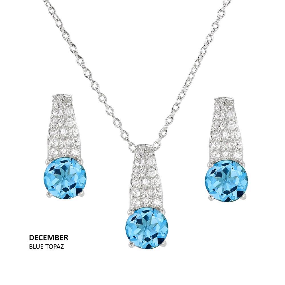 Silver 925 Rhodium Plated Teardrop CZ Birthstone Set - STS00495
