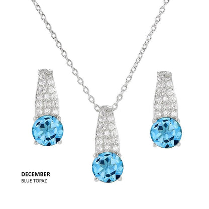 Silver 925 Rhodium Plated Teardrop CZ Birthstone Set - STS00495