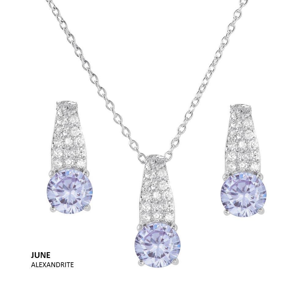 Silver 925 Rhodium Plated Teardrop CZ Birthstone Set - STS00495
