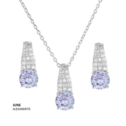 Silver 925 Rhodium Plated Teardrop CZ Birthstone Set - STS00495