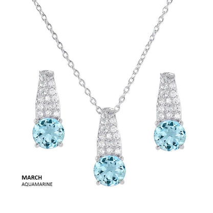 Silver 925 Rhodium Plated Teardrop CZ Birthstone Set - STS00495