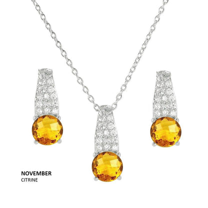 Silver 925 Rhodium Plated Teardrop CZ Birthstone Set - STS00495