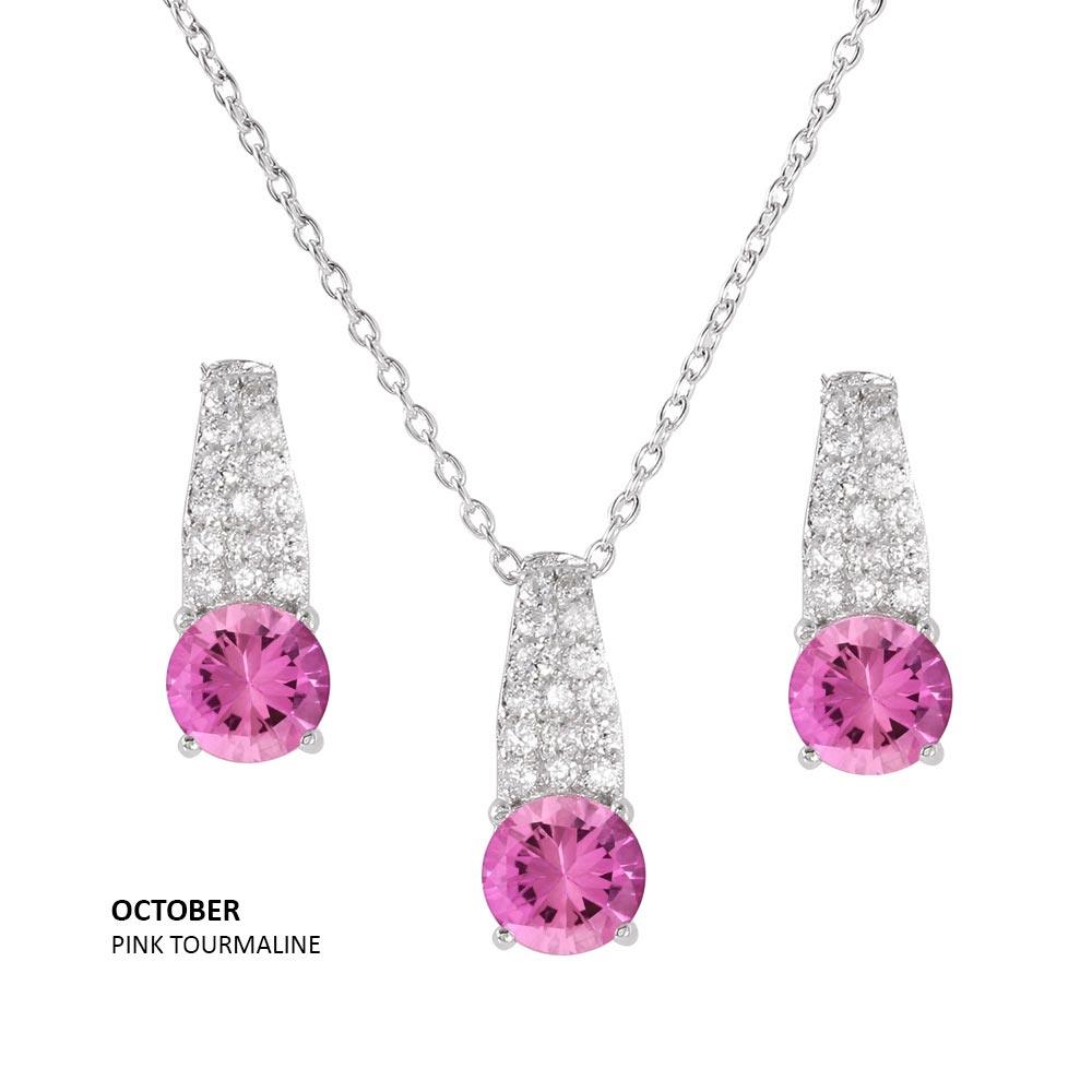Silver 925 Rhodium Plated Teardrop CZ Birthstone Set - STS00495