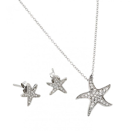 Silver 925 Rhodium Plated Starfish Set - STS00500 | Silver Palace Inc.