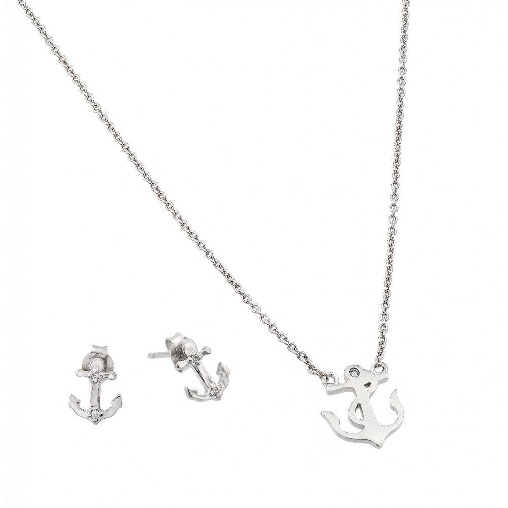 Silver 925 Rhodium Plated Anchor Set - STS00501 | Silver Palace Inc.