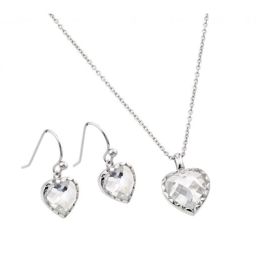 Silver 925 Rhodium Plated Heart Set - STS00502 | Silver Palace Inc.