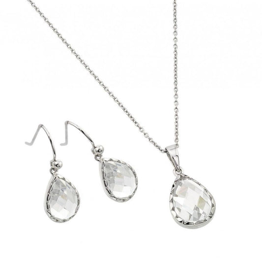 Silver 925 Rhodium Plated CZ Pear Tear Set - STS00505 | Silver Palace Inc.