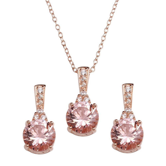 Silver 925 Rose Gold Plated Pink CZ Necklace and Earrings - STS00517RGP | Silver Palace Inc.