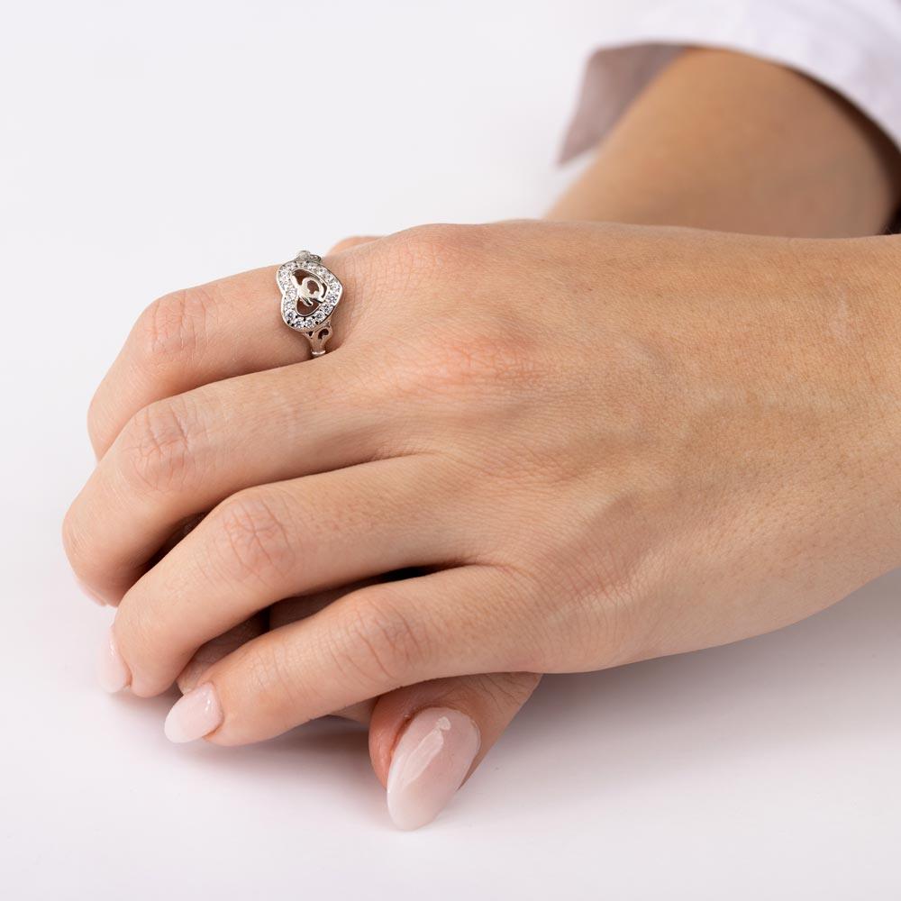 Silver 925 Rhodium Plated Heart 15 Ring with CZ - TMR00002