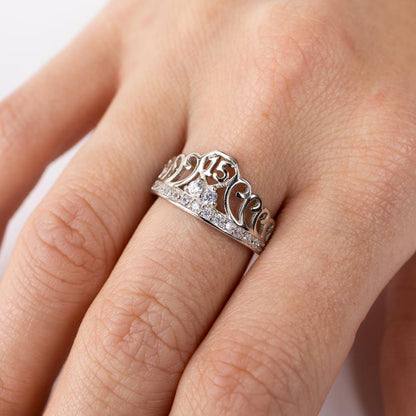 Silver 925 Rhodium Plated Crown 15 Ring with CZ - TMR00003