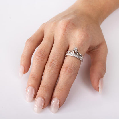 Silver 925 Rhodium Plated Crown 15 Ring with CZ - TMR00006