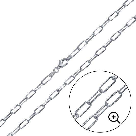 Silver 925 Rhodium Plated Diamond Cut Paperclip Link Chain 3.2mm - VGC21 RH | Silver Palace Inc.