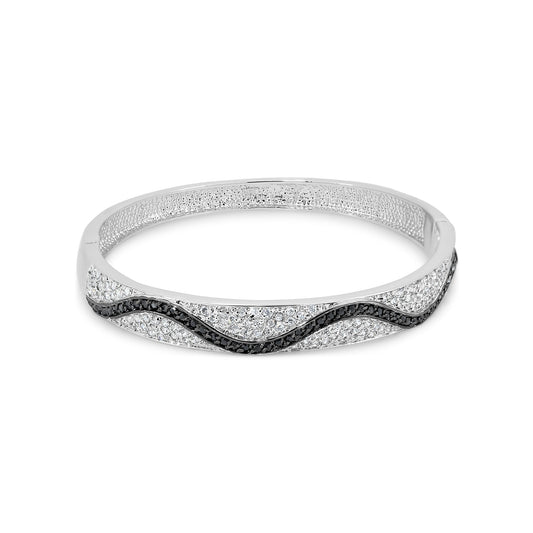 Silver 925 Rhodium Plated CZ Wave Bangle Bracelet - BGG00020