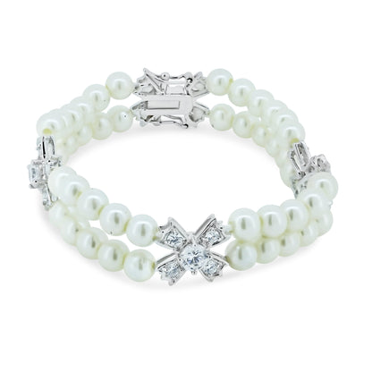 Silver 925 Cross CZ Pearl Bracelet - BGB00091