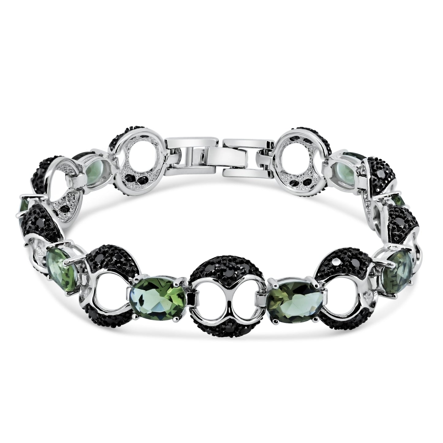 Silver 925 Black Rhodium Plated Green and Black CZ Bracelet - BGB00096