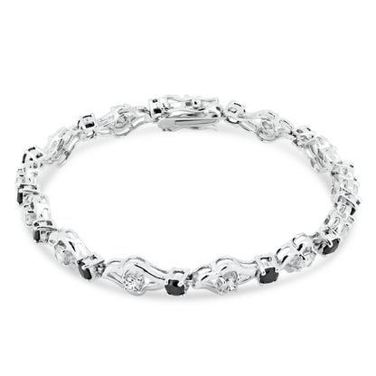 Silver 925 Open Link Black CZ Bracelet - BGB00097