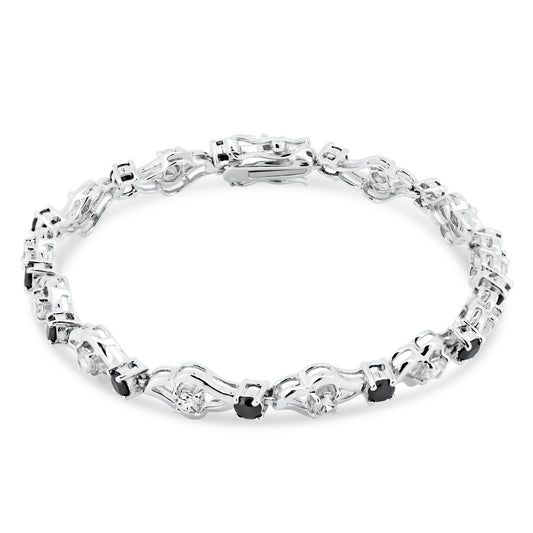 Silver 925 Open Link Black CZ Bracelet - BGB00097