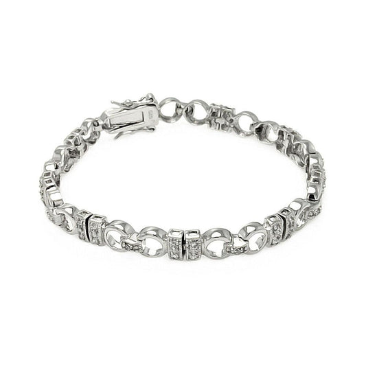 Silver 925 Rhodium Plated CZ Link Bracelet - BGB00100 | Silver Palace Inc.