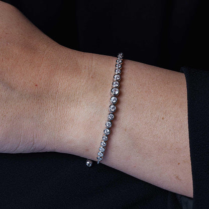 Silver 925 Rhodium Plated Lariat Bracelet with Round CZ - BGB00298