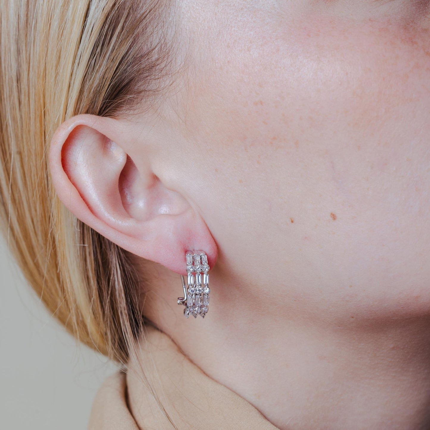 Silver 925 Rhodium Plated 3 Strand CZ Earrings - BGE00220