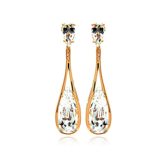 Silver 925 Rose Gold Rhodium Plated Teardrop CZ Dangling Stud Earrings - BGE00281 | Silver Palace Inc.