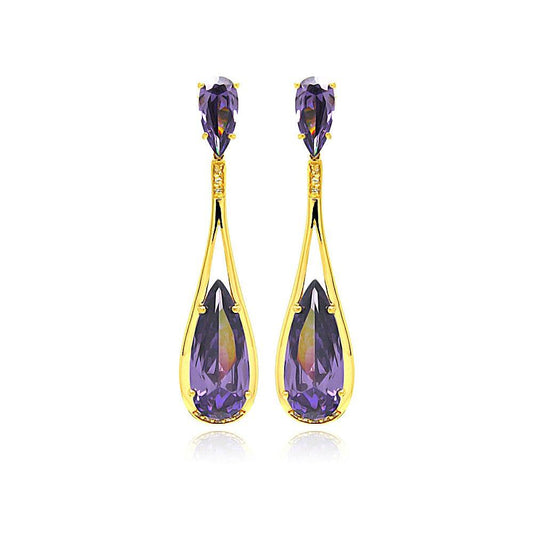 Silver 925 Rose Gold Rhodium Plated Purple Teardrop CZ Dangling Stud Earrings - BGE00282 | Silver Palace Inc.