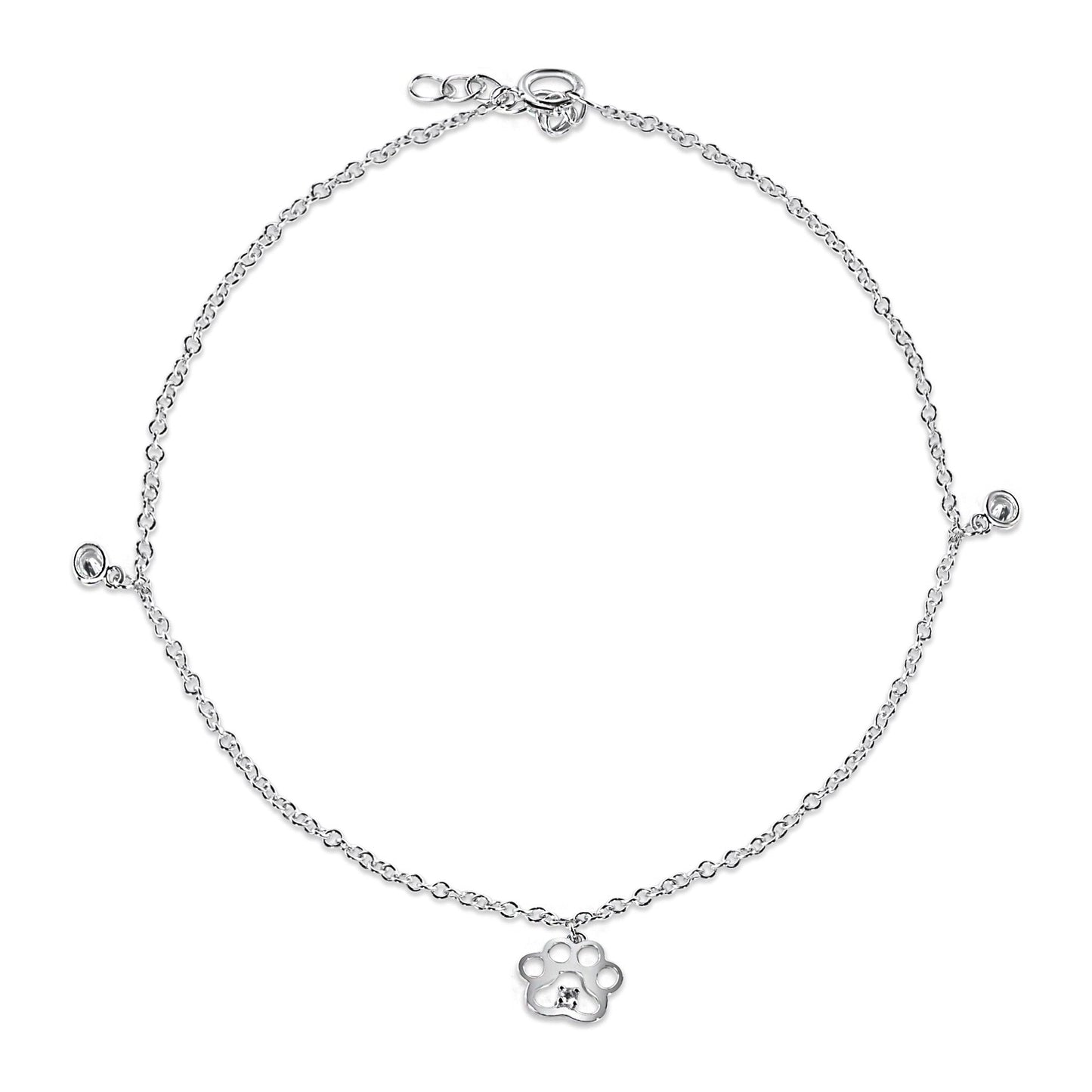 Silver 925 Rhodium Plated CZ Open Dog Paw Anklet - BGF00040