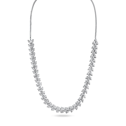 Silver 925 Rhodium Plated Adjustable Leaf Link CZ Necklace - BGP01254