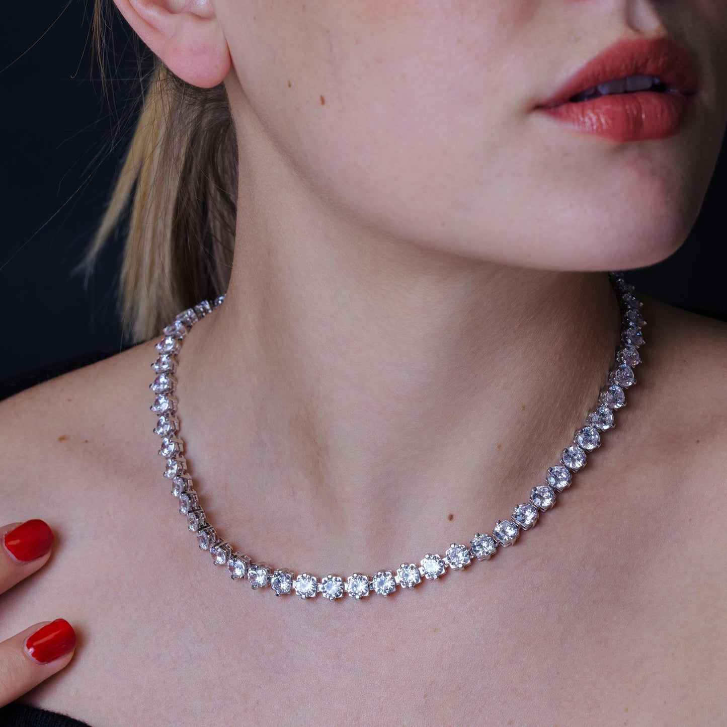 Silver 925 Rhodium Plated Tennis CZ Necklace - BGP01261
