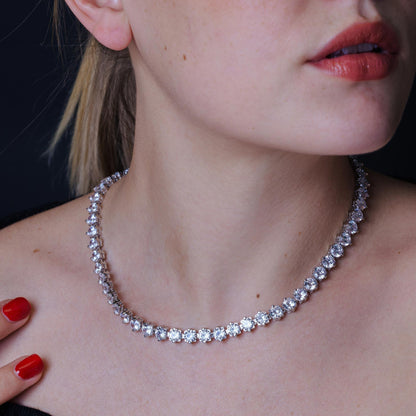 Silver 925 Rhodium Plated Tennis CZ Necklace - BGP01261