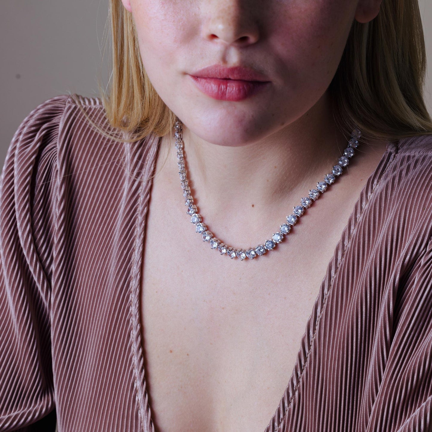 Silver 925 Rhodium Plated Tennis CZ Necklace - BGP01261